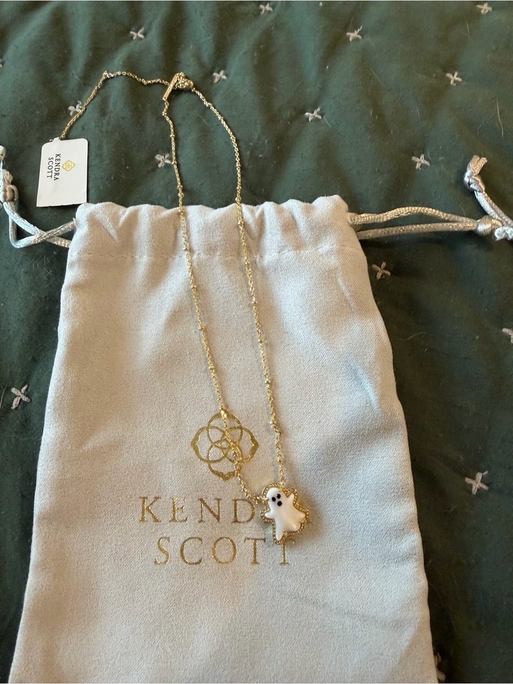 Kendra Scott Gold Necklace with White Ghost Charm nwt